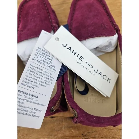 New Janie and Jack Suede Driving Shoes Boys 5 Burgundy Leather