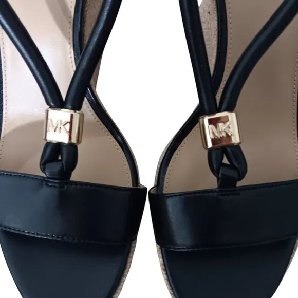 NEW Michael Kors Annie Wedge Sandal Black Vacation Resortwear Women's Size 9.5M