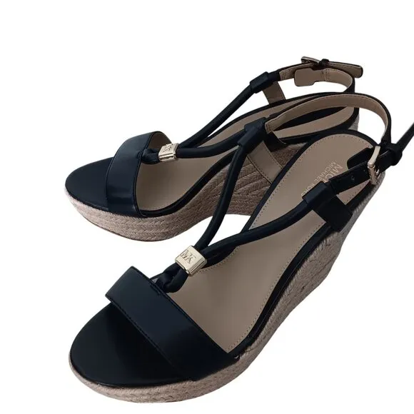 NEW Michael Kors Annie Wedge Sandal Black Vacation Resortwear Women's Size 9.5M