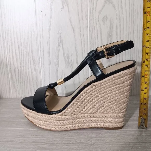 NEW Michael Kors Annie Wedge Sandal Black Vacation Resortwear Women's Size 9.5M