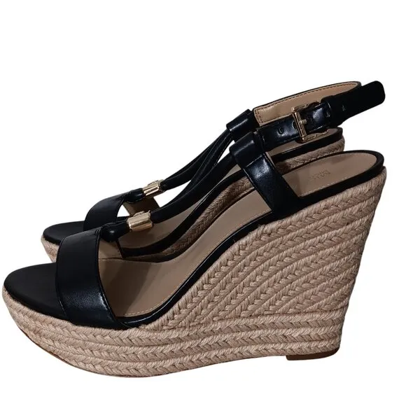 NEW Michael Kors Annie Wedge Sandal Black Vacation Resortwear Women's Size 9.5M