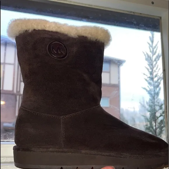 New Michael kors MK Shearling Winter Bootie Ankle boots suede sheep fur brown