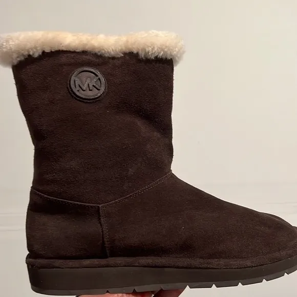 New Michael kors MK Shearling Winter Bootie Ankle boots suede sheep fur brown
