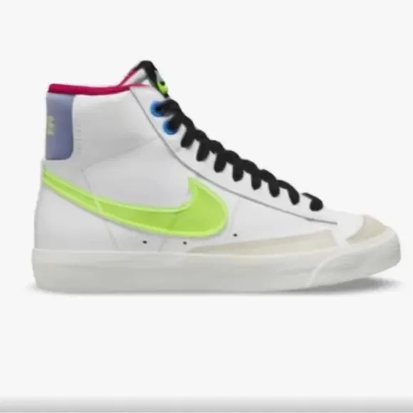 NEW Nike Blazer Mid ‘77 Leather Shoes GS White Volt Hyper Royal Magenta
