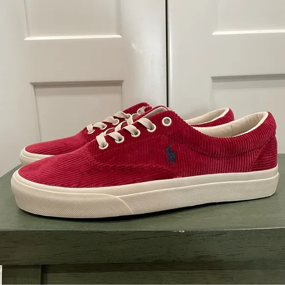 NEW POLO RALPH LAUREN KEATON PONY CORDUROY LACE UP SNEAKERS SZ 8.5 MENS - 9079