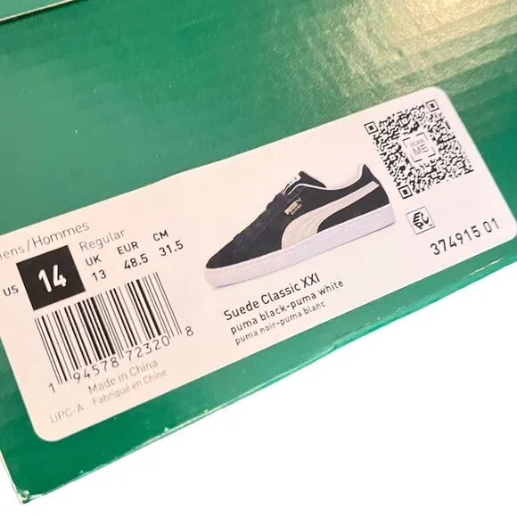NEW PUMA Suede Classic XXI SNEAKERS Men's US 14 Black &amp; White Shoes In BOX