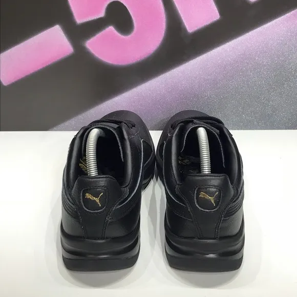 New Puma Womens 8 GV Special Black Leather Gold