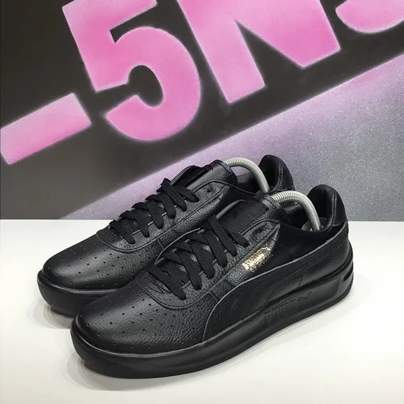 New Puma Womens 8 GV Special Black Leather Gold