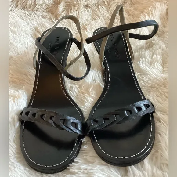 New Rag &amp; Bone Black/Olive Infinity 3 Inch Heel Leather Sandals Size 6/EU 36
