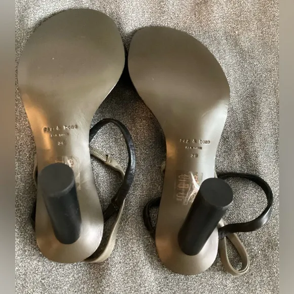 New Rag &amp; Bone Black/Olive Infinity 3 Inch Heel Leather Sandals Size 6/EU 36