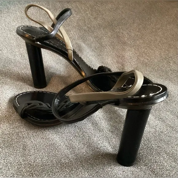 New Rag &amp; Bone Black/Olive Infinity 3 Inch Heel Leather Sandals Size 6/EU 36