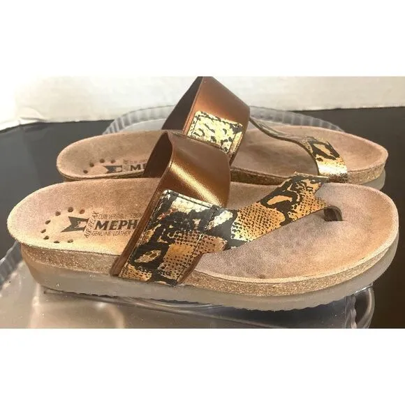 NEW Mephisto Women's Hubilia Sandal Apex Brown and Gold Sandals EU 36/US 6