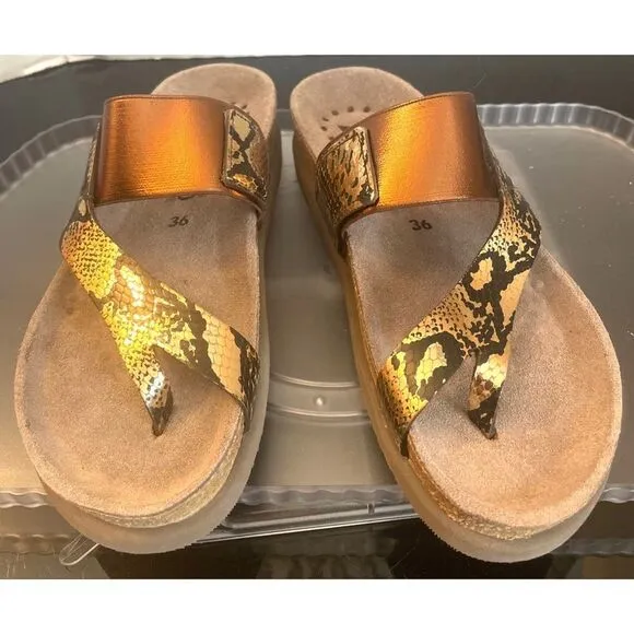 NEW Mephisto Women's Hubilia Sandal Apex Brown and Gold Sandals EU 36/US 6