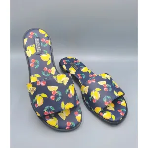 NIB Michael Kors Deanna Sequined Fruit Print Slide Sandal Navy Multi Size 7M