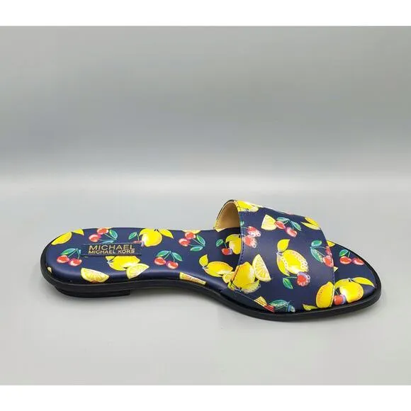NIB Michael Kors Deanna Sequined Fruit Print Slide Sandal Navy Multi Size 7M