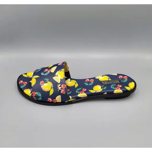 NIB Michael Kors Deanna Sequined Fruit Print Slide Sandal Navy Multi Size 7M