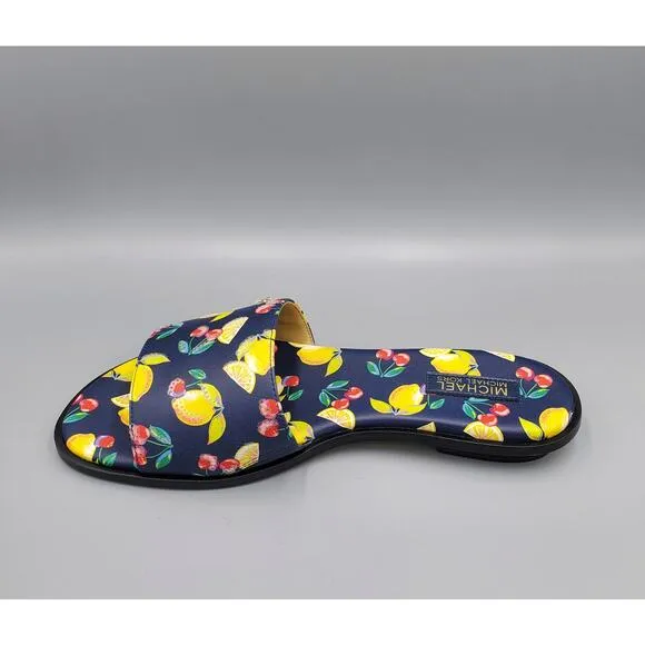 NIB Michael Kors Deanna Sequined Fruit Print Slide Sandal Navy Multi Size 7M
