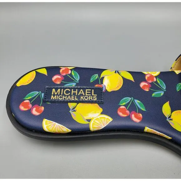 NIB Michael Kors Deanna Sequined Fruit Print Slide Sandal Navy Multi Size 7M