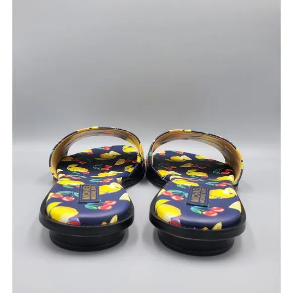 NIB Michael Kors Deanna Sequined Fruit Print Slide Sandal Navy Multi Size 7M