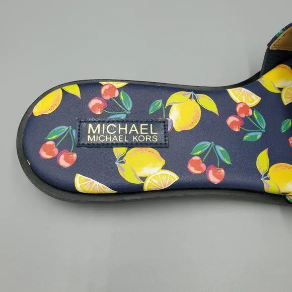 NIB Michael Kors Deanna Sequined Fruit Print Slide Sandal Navy Multi Size 7M