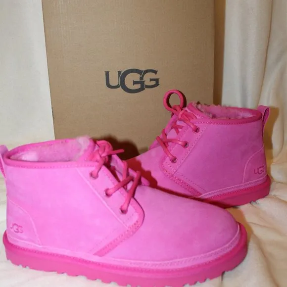 NIB UGG WOMEN NEUMEL TAFFY PINK SUEDE SHEARLING LINED LACE UP ANKLE WINTER BOOTS