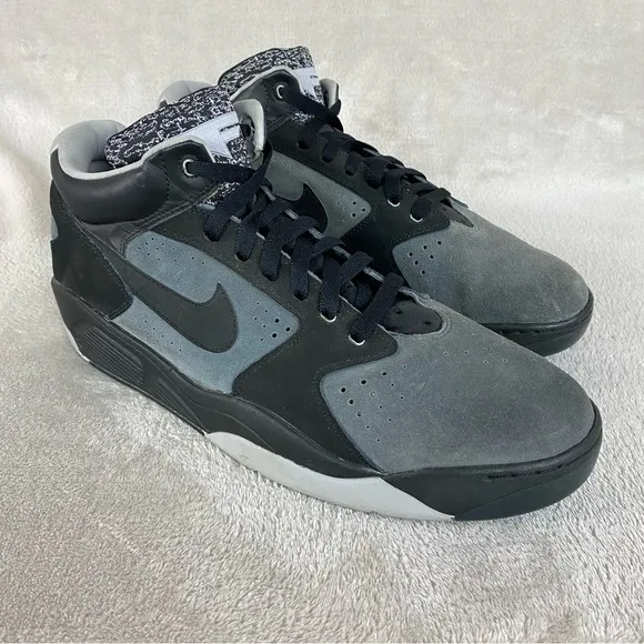 Nike Air Flight Lite Men's Mid Sneakers Shoes Size 13 Black Gray Suede