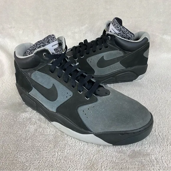Nike Air Flight Lite Men's Mid Sneakers Shoes Size 13 Black Gray Suede