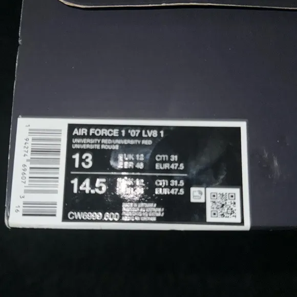 Nike Air Force 1 Low Triple Red. Sz.13M. Original box.