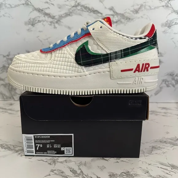 Nike Air Force 1 Shadow Patchwork Multi Shoes Sneakers DZ5193-100 Women Size 7.5