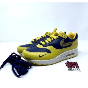 Nike Air Max 1 PRM Shoes Midnight Navy Varsity Maize FJ5479-410 Women 9.5/ Men 8