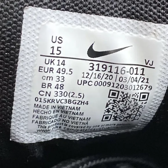 Nike Air Max Torch 3 Black White Running Shoes 319116-011 Men’s Size 15