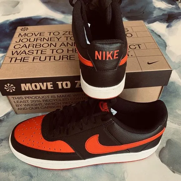 Nike Court Vision Lo NN Black/University Red-white NEW Size 9 Noir/blanc Rouge