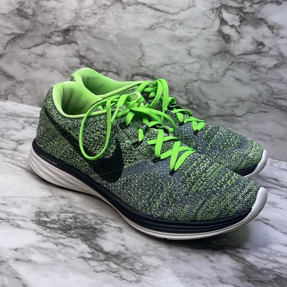 Nike Flyknit Lunar3 Green Black Style  Running Athletic Shoes