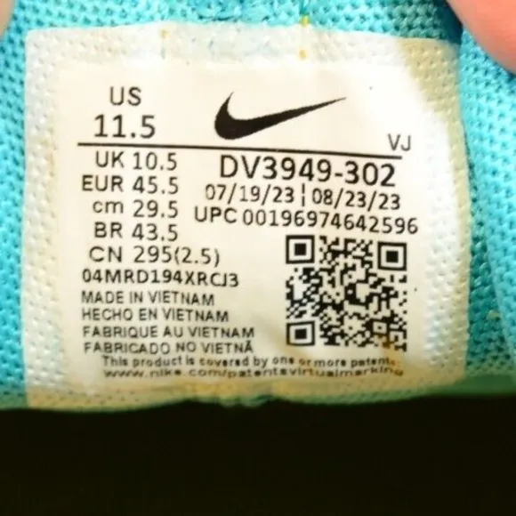 Nike Free Metcon 5 DV3949-302 Men's US 11.5 Workout Shoes Aqua Athletic Sneakers