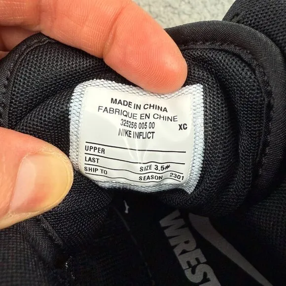 Nike Inflict 3 Kids 3.5 Shoes Black Wrestling Boxing Sneakers Youth Boys Mens