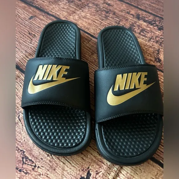 Nike Mens Benassi JDI Slides - *Black / Metallic Gold* - *Size 9