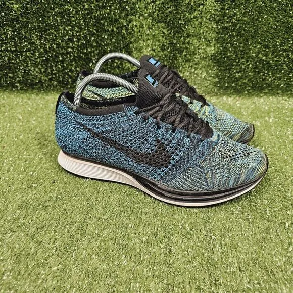 Nike Men's Flyknit Racer Blue Glow Athletic Running‎ Shoes 526628-405 Mens 9.5
