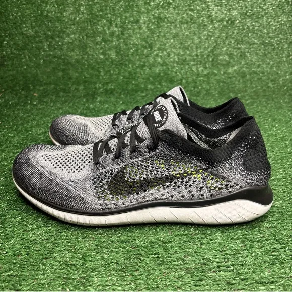Nike Mens Free Rn Flyknit 942838-101 Black Oreo Running Shoes Sneakers Size 10.5
