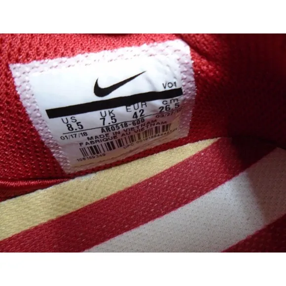 Nike SF 49ERS Shoes NFL Men's 8.5 AR0518-600 San Francisco Red Gold