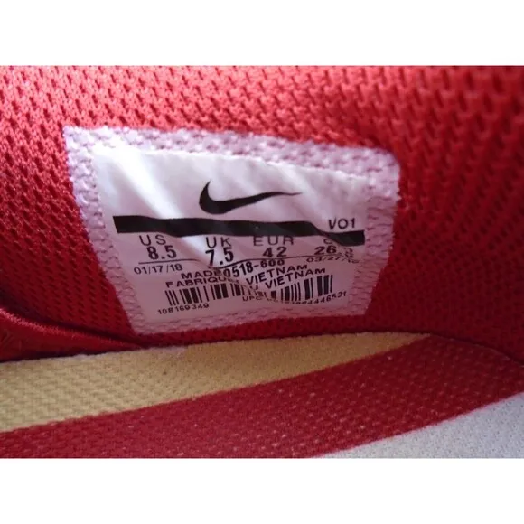 Nike SF 49ERS Shoes NFL Men's 8.5 AR0518-600 San Francisco Red Gold