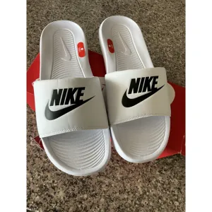 Nike Victori One Slide Sandals WHITE BLACK SWOOSH CN9675-100 SZ:14