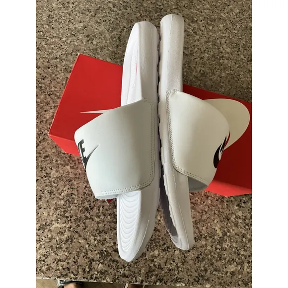 Nike Victori One Slide Sandals WHITE BLACK SWOOSH CN9675-100 SZ:14