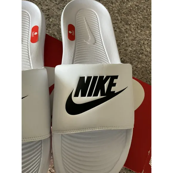 Nike Victori One Slide Sandals WHITE BLACK SWOOSH CN9675-100 SZ:14