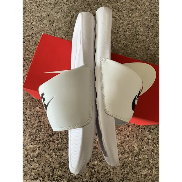 Nike Victori One Slide Sandals WHITE BLACK SWOOSH CN9675-100 SZ:14
