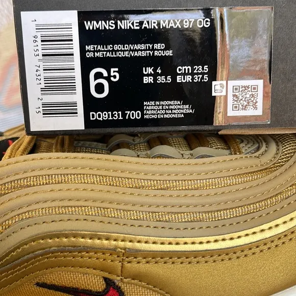 Nike WMNS Air Max 97Metallic Gold/Black/White/ Varsity RedSize 6.5DQ9131-700