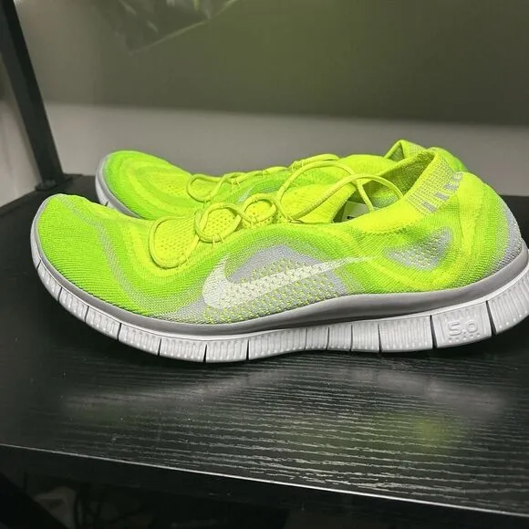 Nike Free Flyknit   5.0 Running Shoes Mens US 14 Volt Wolf Grey Rare 615805-713
