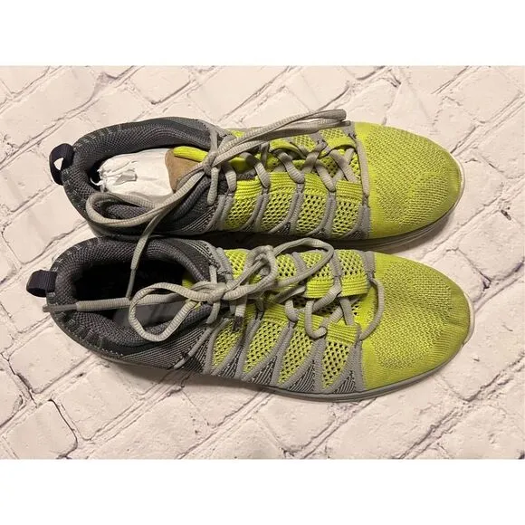Nike Men's Size 10 Flyknit Running Shoes Gray Volt Neon Yellow Athletic Workout