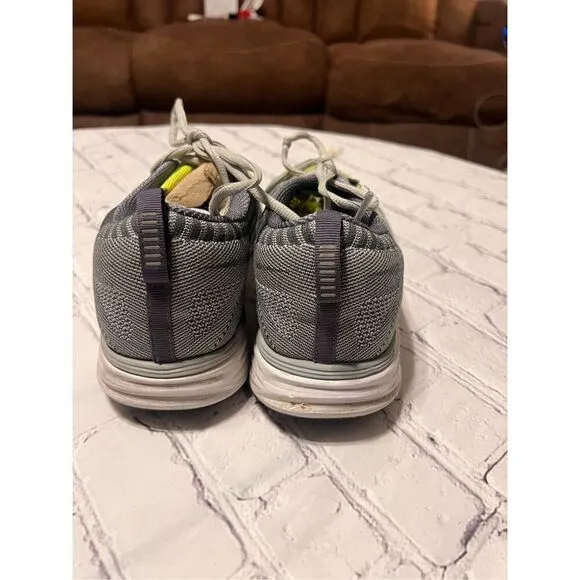 Nike Men's Size 10 Flyknit Running Shoes Gray Volt Neon Yellow Athletic Workout