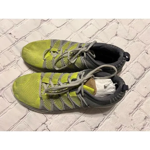 Nike Men's Size 10 Flyknit Running Shoes Gray Volt Neon Yellow Athletic Workout