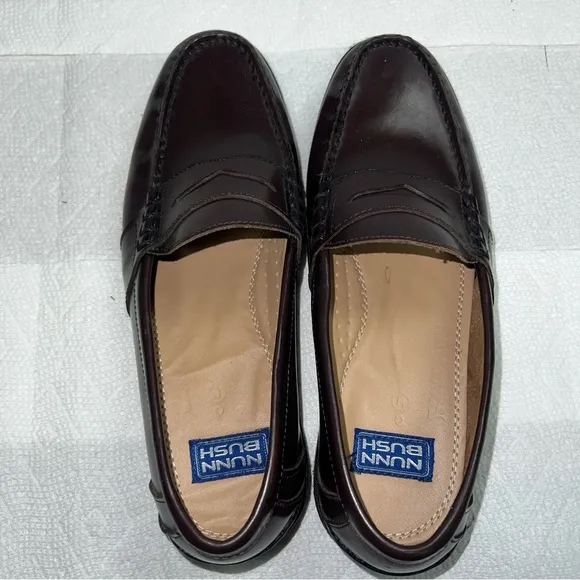 Nunn Bush Kent Men's Moc Toe Penny Loafer Burgundy Leather Dress Shoes Size 9.5M